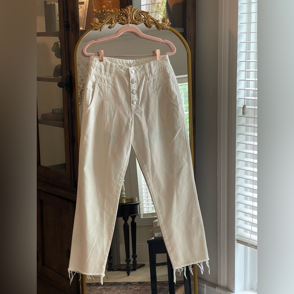 Maje NWT MULTI White and Light Blue Women's Praline High Rise Jeans FR 38